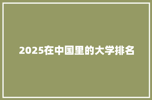 2025在中国里的大学排名