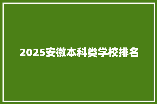 2025安徽本科类学校排名