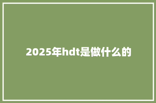 2025年hdt是做什么的