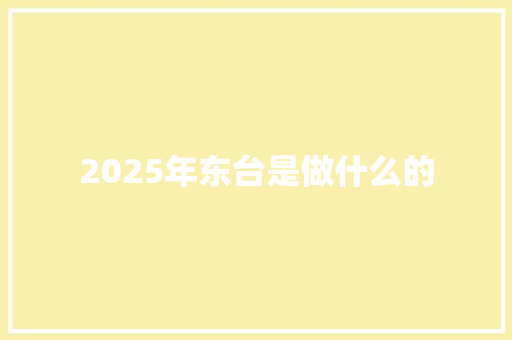 2025年东台是做什么的