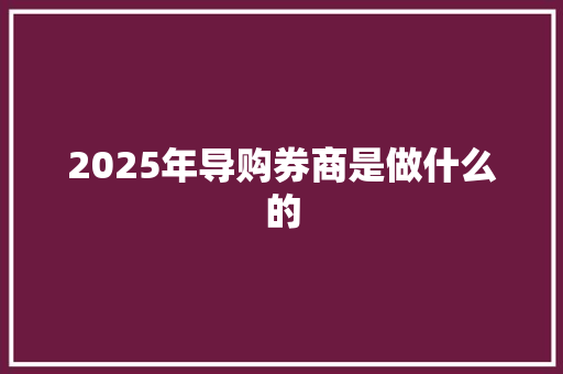 2025年导购券商是做什么的