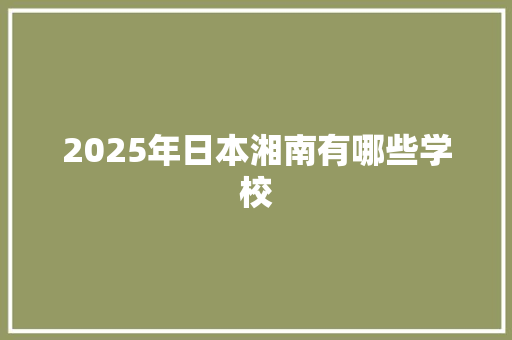 2025年日本湘南有哪些学校