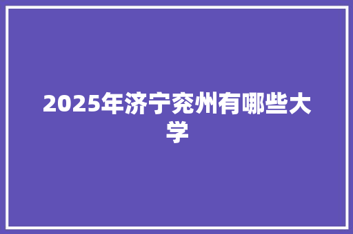 2025年济宁兖州有哪些大学