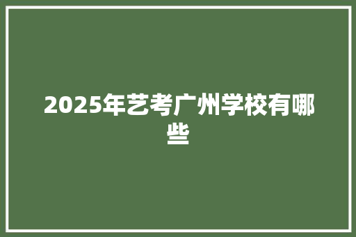 2025年艺考广州学校有哪些