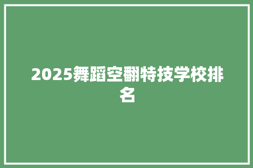 2025舞蹈空翻特技学校排名