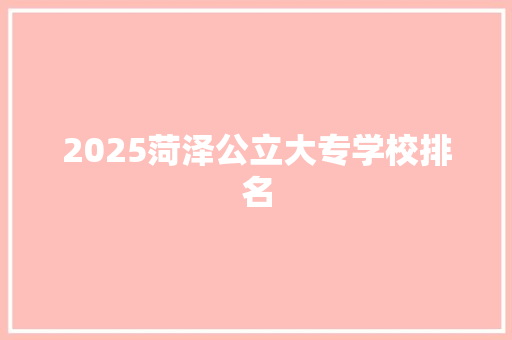 2025菏泽公立大专学校排名 职场范文