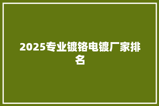 2025专业镀铬电镀厂家排名 综述范文