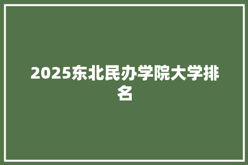 2025东北民办学院大学排名