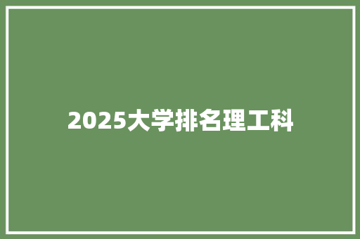 2025大学排名理工科