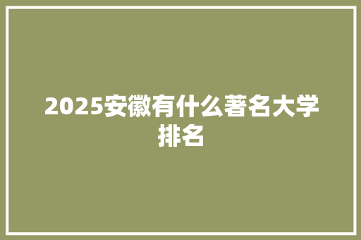 2025安徽有什么著名大学排名