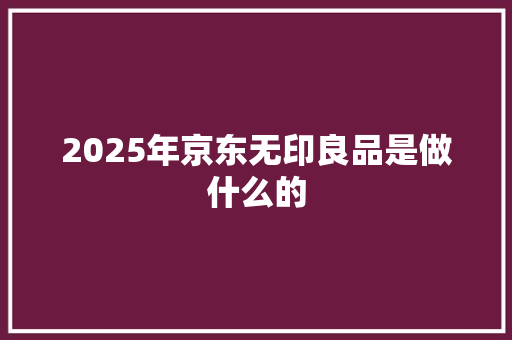 2025年京东无印良品是做什么的