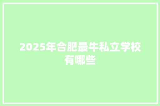 2025年合肥最牛私立学校有哪些