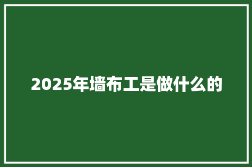 2025年墙布工是做什么的