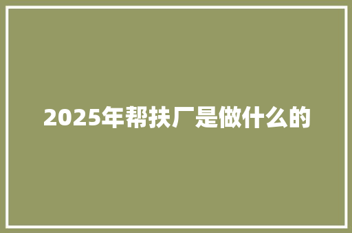 2025年帮扶厂是做什么的