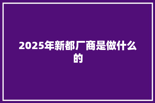 2025年新都厂商是做什么的