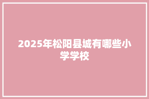 2025年松阳县城有哪些小学学校