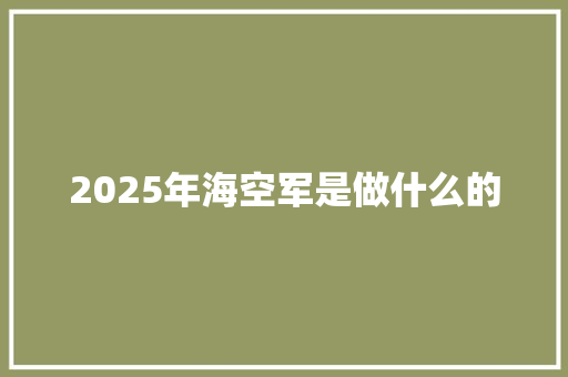 2025年海空军是做什么的