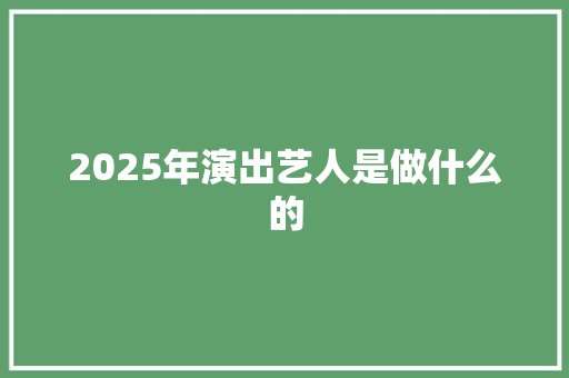 2025年演出艺人是做什么的