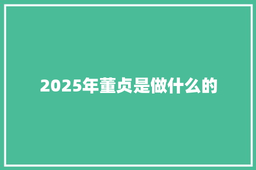 2025年董贞是做什么的 学术范文