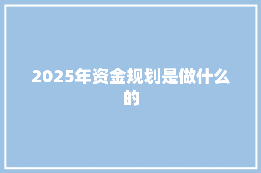 2025年资金规划是做什么的