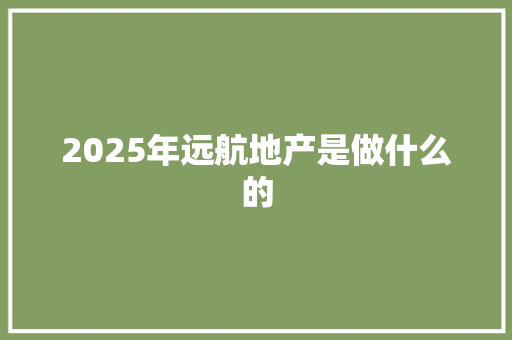 2025年远航地产是做什么的 学术范文