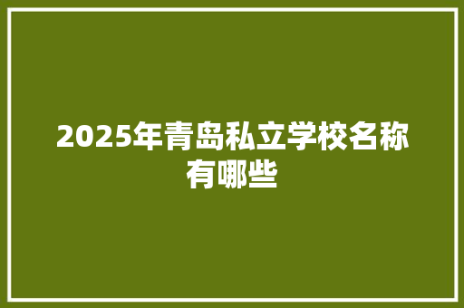 2025年青岛私立学校名称有哪些