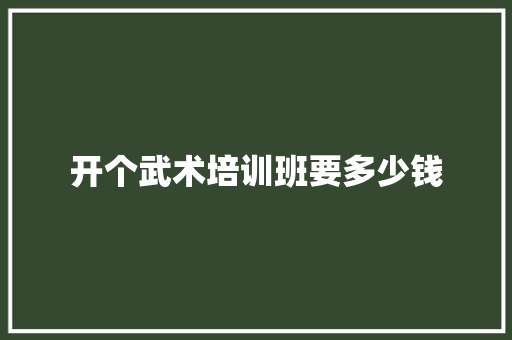 开个武术培训班要多少钱