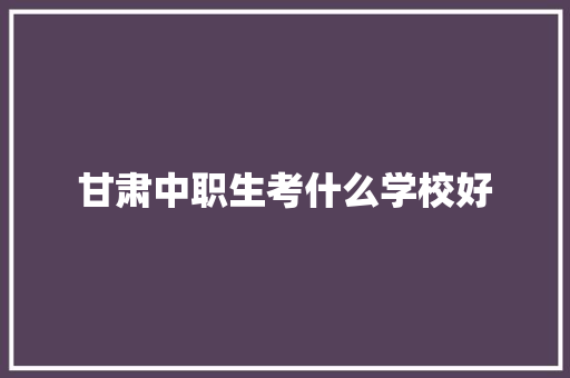 甘肃中职生考什么学校好