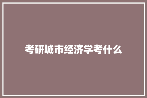 考研城市经济学考什么 报告范文