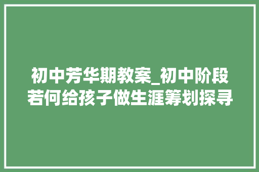 初中芳华期教案_初中阶段若何给孩子做生涯筹划探寻人生目标 论文范文