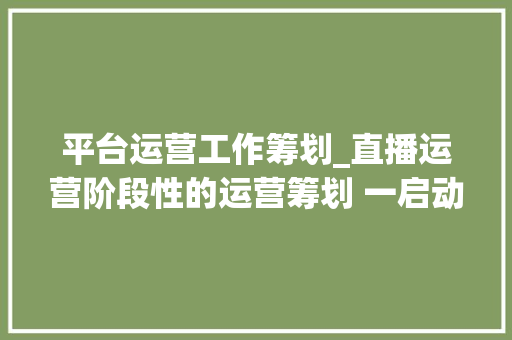 平台运营工作筹划_直播运营阶段性的运营筹划 一启动期13个月