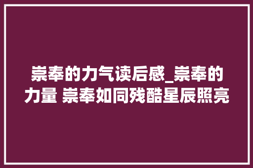 崇奉的力气读后感_崇奉的力量 崇奉如同残酷星辰照亮我们前行的门路