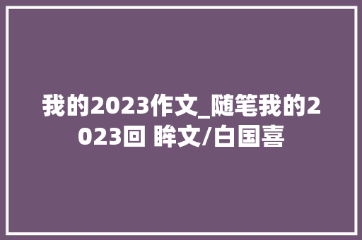 我的2023作文_随笔我的2023回 眸文/白国喜 工作总结范文