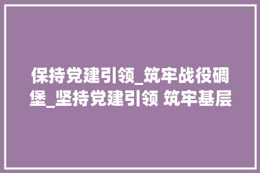 保持党建引领_筑牢战役碉堡_坚持党建引领 筑牢基层战斗碉堡