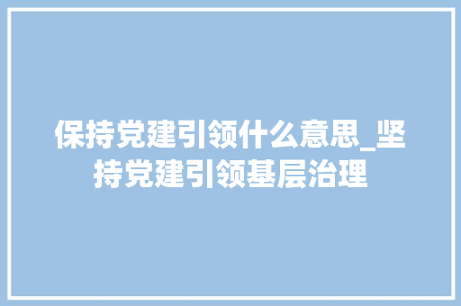 保持党建引领什么意思_坚持党建引领基层治理