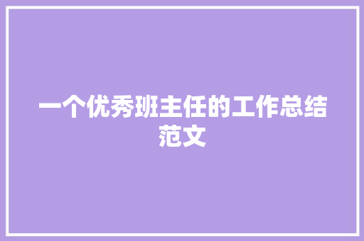 一个优秀班主任的工作总结范文