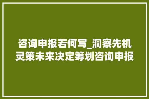 咨询申报若何写_洞察先机灵策未来决定筹划咨询申报 综述范文