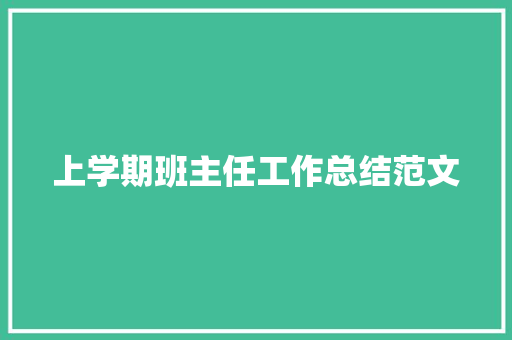 上学期班主任工作总结范文