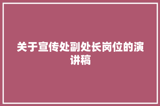 关于宣传处副处长岗位的演讲稿