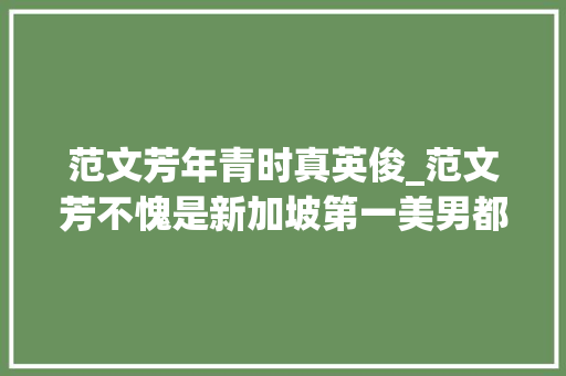 范文芳年青时真英俊_范文芳不愧是新加坡第一美男都奔五了照样美