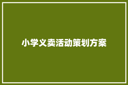 小学义卖活动策划方案