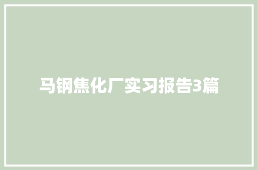 马钢焦化厂实习报告3篇