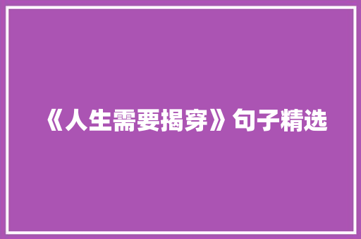 《人生需要揭穿》句子精选