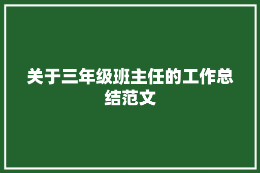 关于三年级班主任的工作总结范文