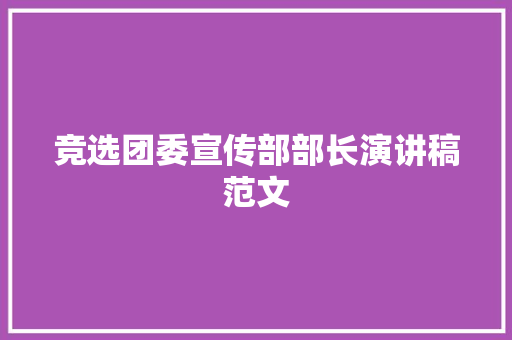 竞选团委宣传部部长演讲稿范文