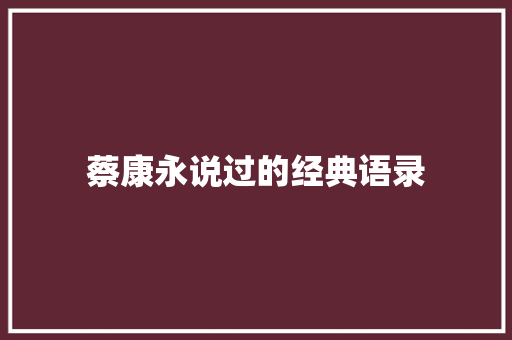 蔡康永说过的经典语录