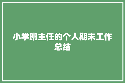 小学班主任的个人期末工作总结