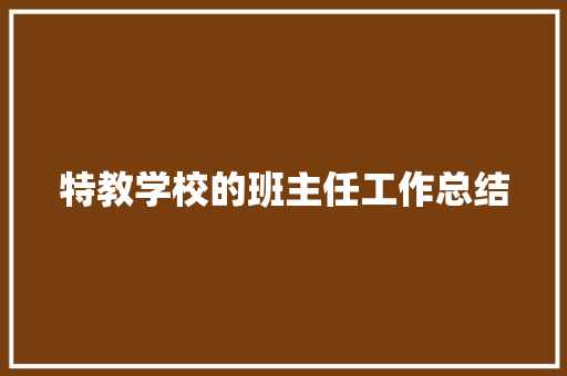 特教学校的班主任工作总结