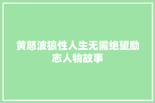 黄怒波狼性人生无需绝望励志人物故事