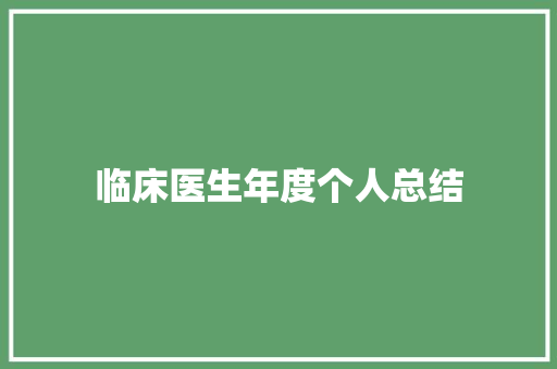 临床医生年度个人总结 综述范文